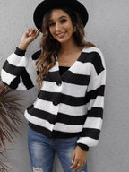 Striped Button-up Long Sleeve Cardigan