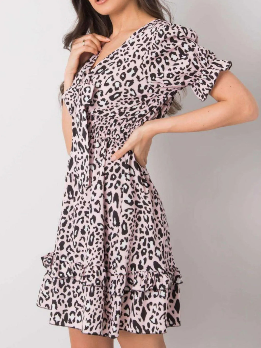 Leopard Print Tie Front Short Sleeve Mini Dress (12)