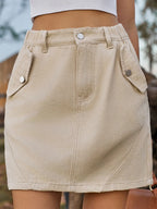 Pocketed Buttoned Mini Denim Skirt (4)