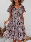 Printed V-neck Tiered Dress (10)