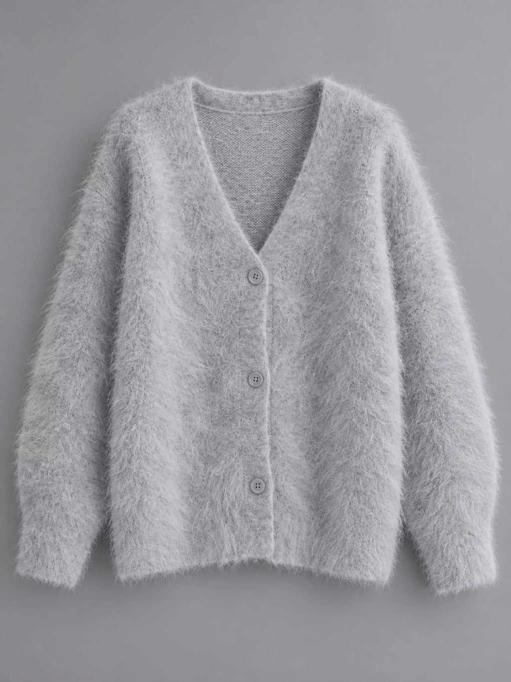 Fuzzy V-neck Button-down Cardigan (4)