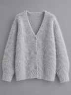 Fuzzy V-neck Button-down Cardigan (4)