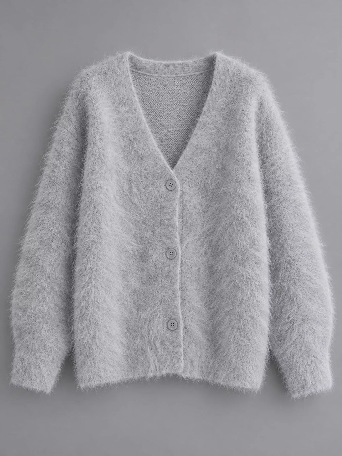 Fuzzy V-neck Button-down Cardigan (4)