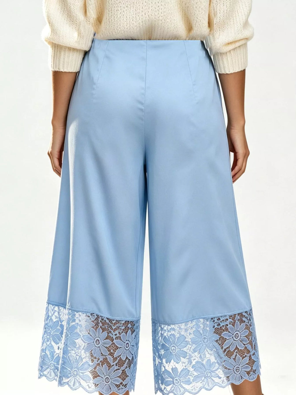 Lace Trim Wide-leg Cropped Pants (5)