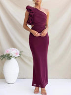 One-shoulder Floral Trim Sleeveless Maxi Dress (9)