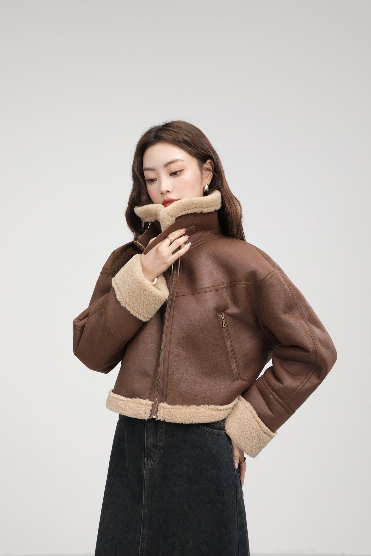 Stand Collar Fur Integrated Lamb Short Coat photo 15