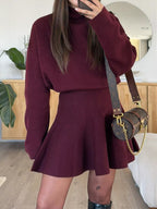 Turtleneck Dropped Shoulder Sweater Skirt Set (9)