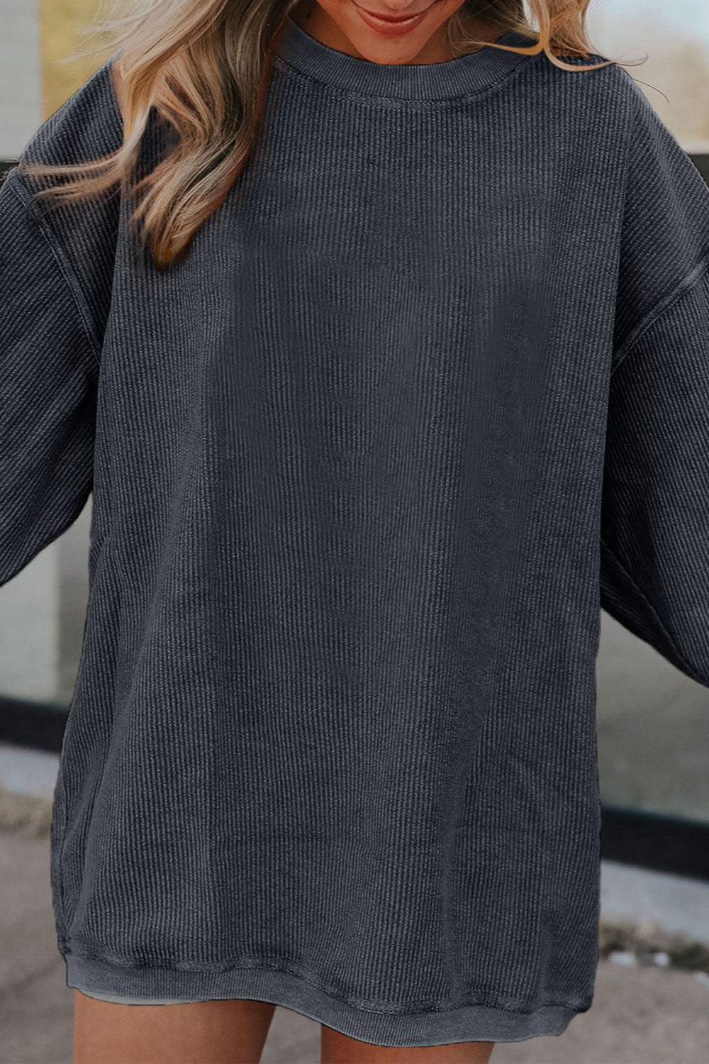 Ribbed Round Neck Drop Shoulder Sweatshirt (17)