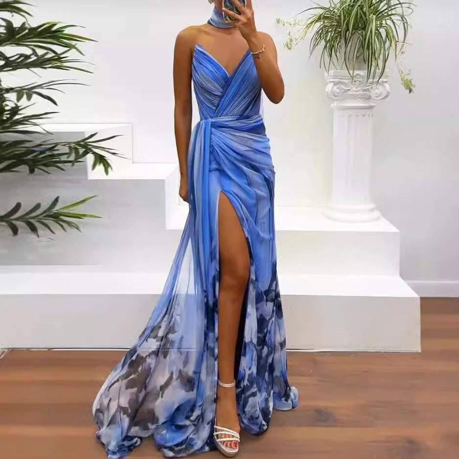 Summer Sleeveless Elegant Slit Print Dress photo 4