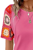 Geometric Round Neck Short Sleeve Blouse (15)