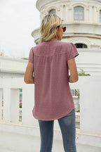 Swiss Dot Notched Neck Short Sleeve Top (32)