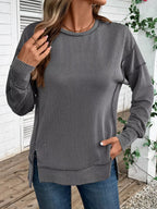 Side Slit Round Neck Sweatshirt (4)