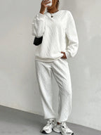 Texture Round Neck Top Pants Set (4)