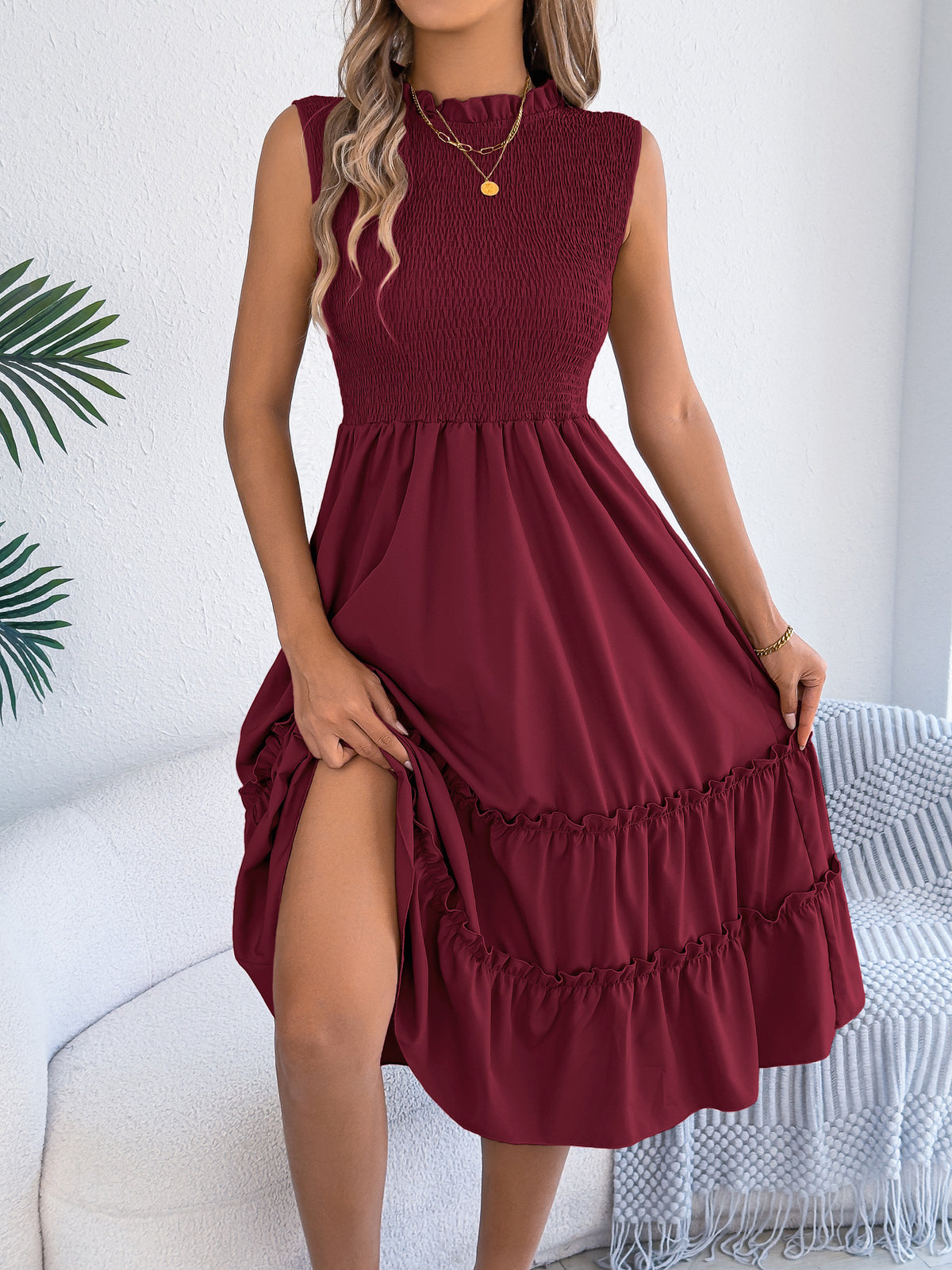 Smocked Sleeveless Tiered Dress (21)