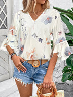 Ruffled Printed V-neck Half Sleeve Blouse (12)
