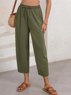 Full Size Drawstring Wide Leg Cropped Pants Plus (3)