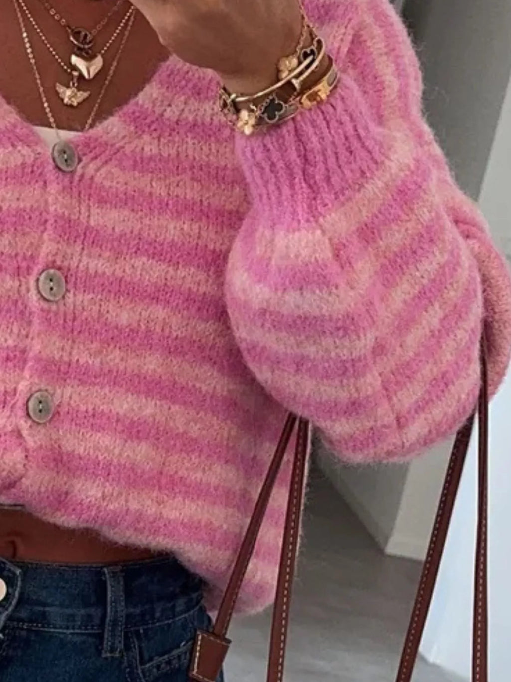 Striped Knit Button-down Cardigan (3)