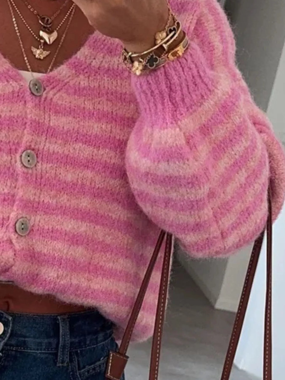Striped Knit Button-down Cardigan (3)