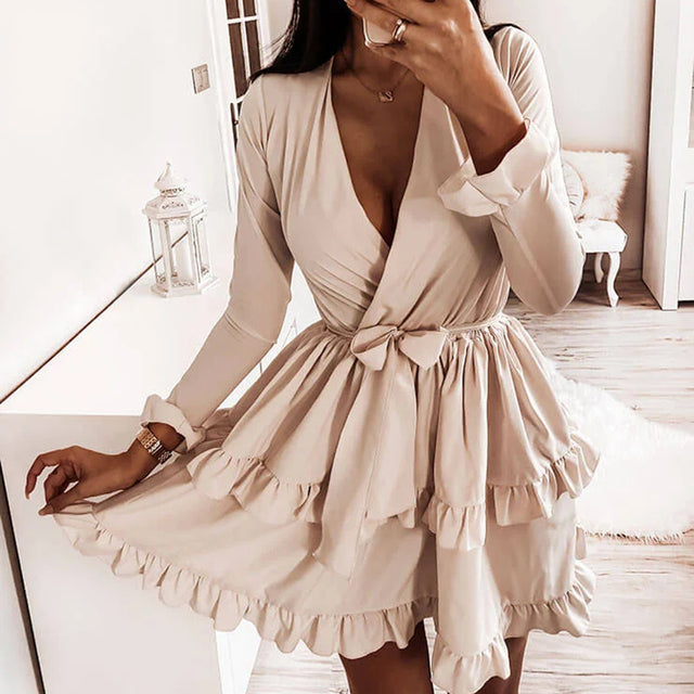 Flared Sleeves Ruffles V Neck photo 2