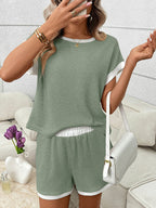 Contrast Trim Short Sleeve Top Shorts Set (25)