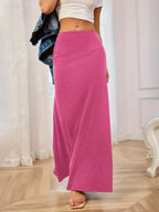 Solid Elastic Waist Maxi Skirt (23)