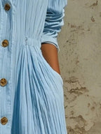 Full Size Textured Button Down Long Sleeve Maxi Dress Plus (10)