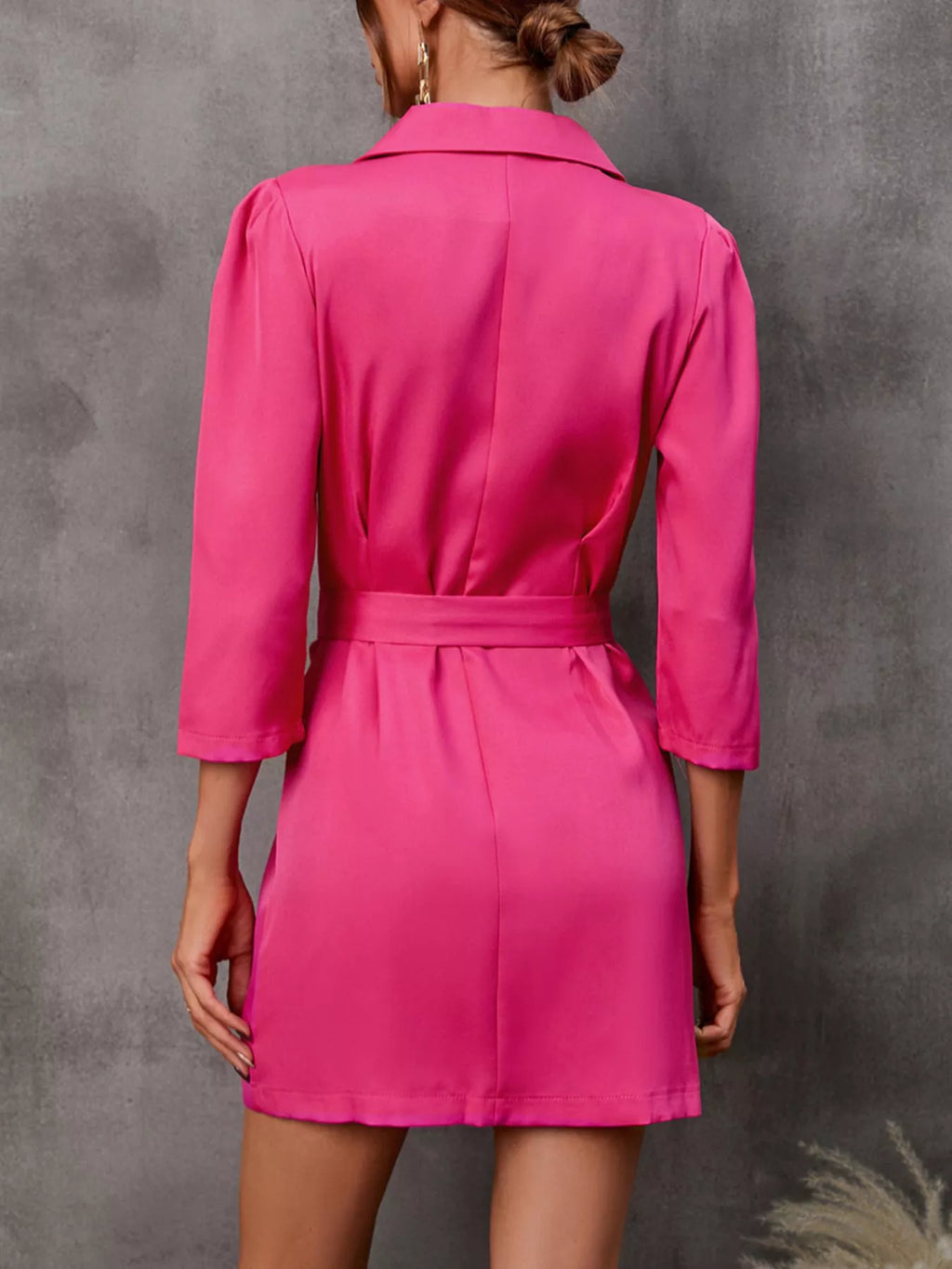 Double-breasted Blazer Dress Embellished Belt (5)