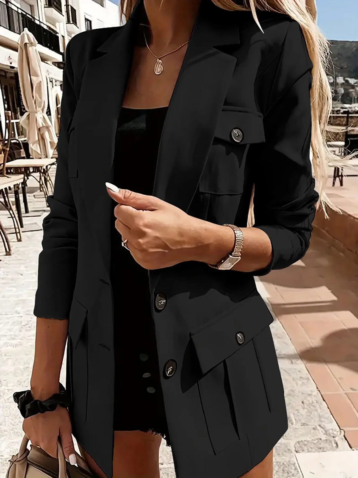 Lapel Collar Long Sleeve Blazer (9)