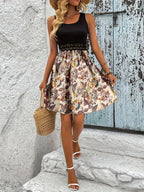 Printed A-line Tank Dress Lace Waist Detail (15)