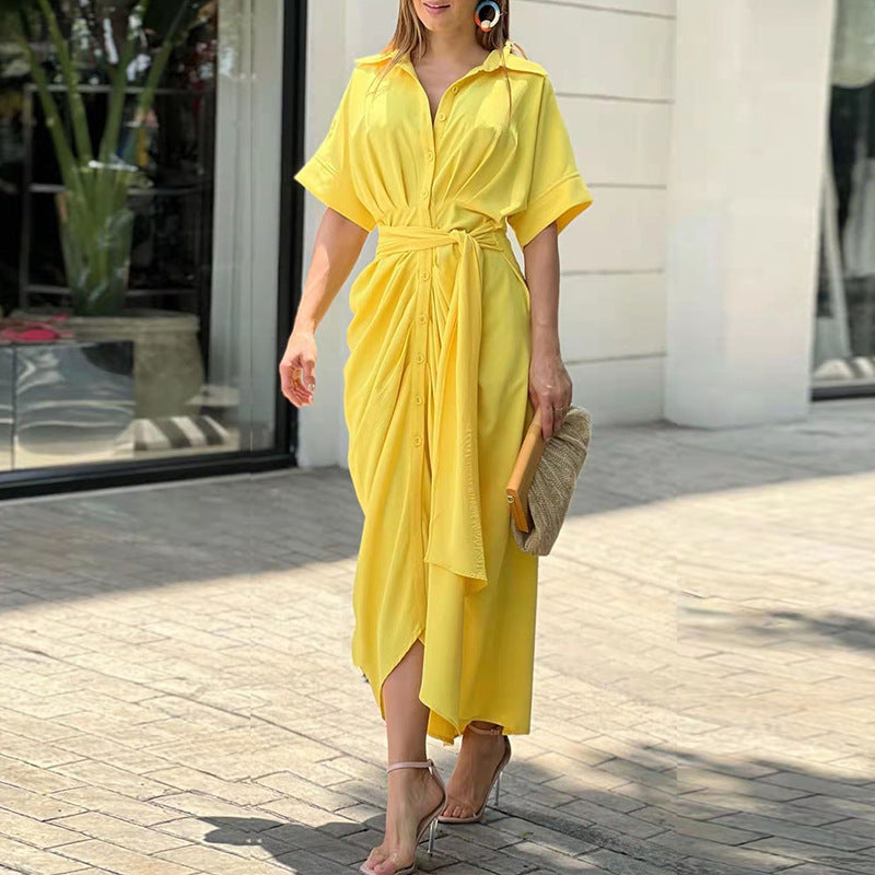 Collared Single-breasted High-waist Shirt Midi Dress variant CJLY286285625YB|CJLY286285626ZA|CJLY286285627AZ|CJLY286285628BY|CJLY286285629CX|CJLY286285630DW