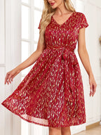 V-neck Metallic Print Dress (2)