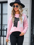 Bow Round Neck Dropped Shoulder Sweater (6)