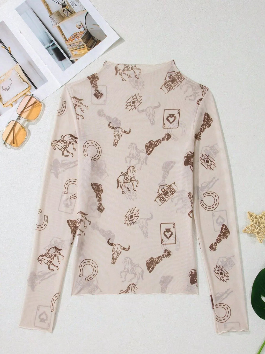 Printed Mesh Long Sleeve Slim Fit Top (9)