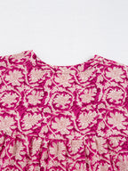 Floral Print Split Neck Pleated Long Sleeve Blouse (8)