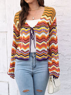 Striped Openwork Tied Cardigan (5)