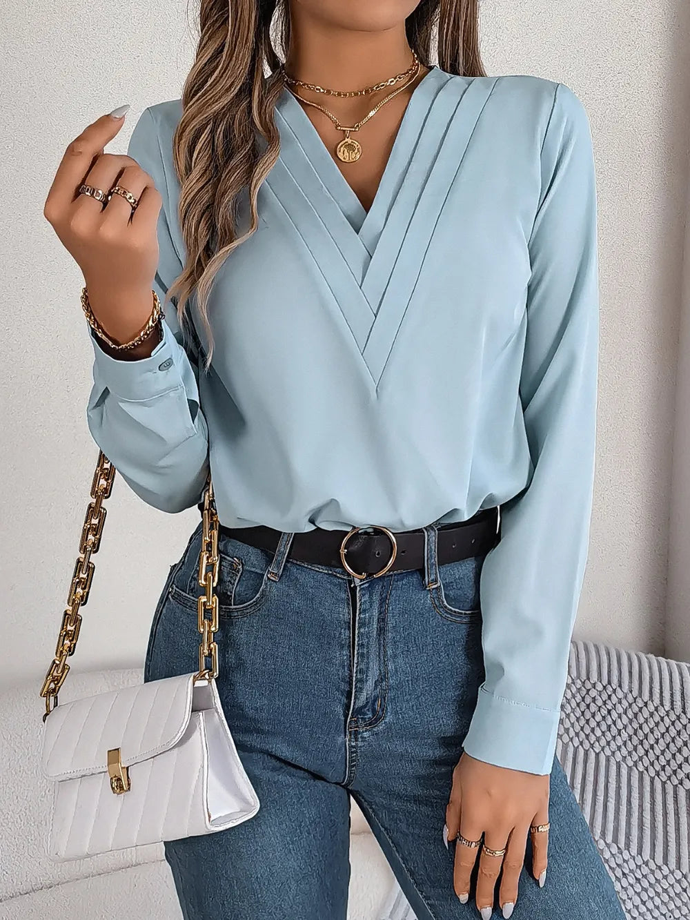 V-neck Long Sleeve Blouse (7)