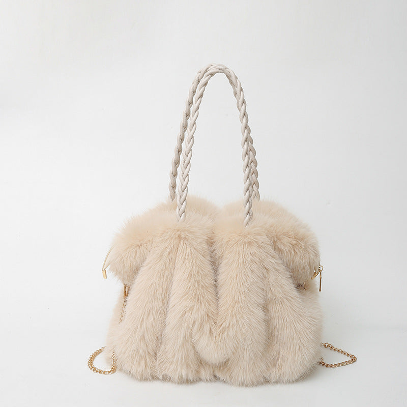 Plush High-end Pleated Faux Fox Fur Shoulder Bag variant CJNS261480301AZ