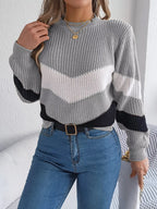 Chevron Stripe Block Round Neck Sweater (11)