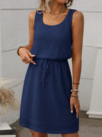 Waffle-knit Drawstring Mini Tank Dress (23)