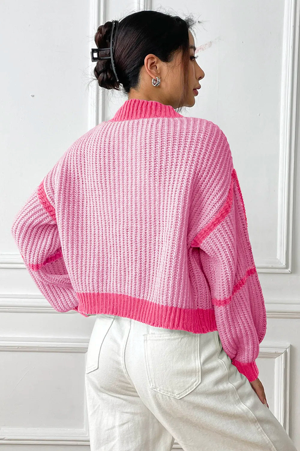 Contrast Open Front Long Sleeve Cardigan (10)