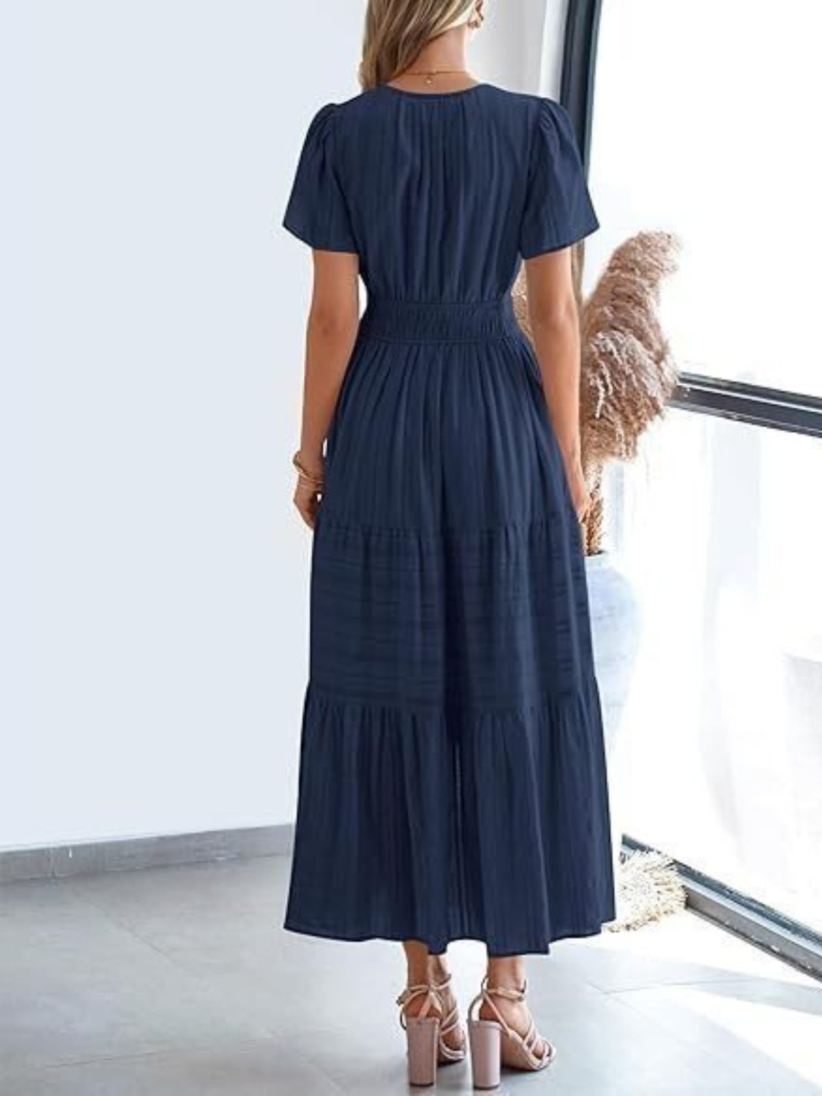 Notched Short Sleeve Tiered Dress (6)