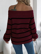 Striped Off-shoulder Long Sleeve Sweater (8)