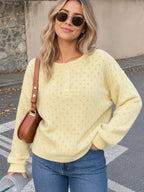 Pointelle Button-front Round Neck Knit Top (23)