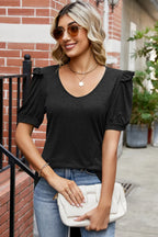 Round Neck Ruffle Trim Short Sleeve T-shirt (3)