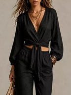 Tie-front Crop Top Wide-leg Pant Set (6)