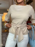 Full Size Tied 3/4 Sleeve Top Plus