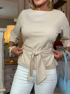 Full Size Tied 3/4 Sleeve Top Plus