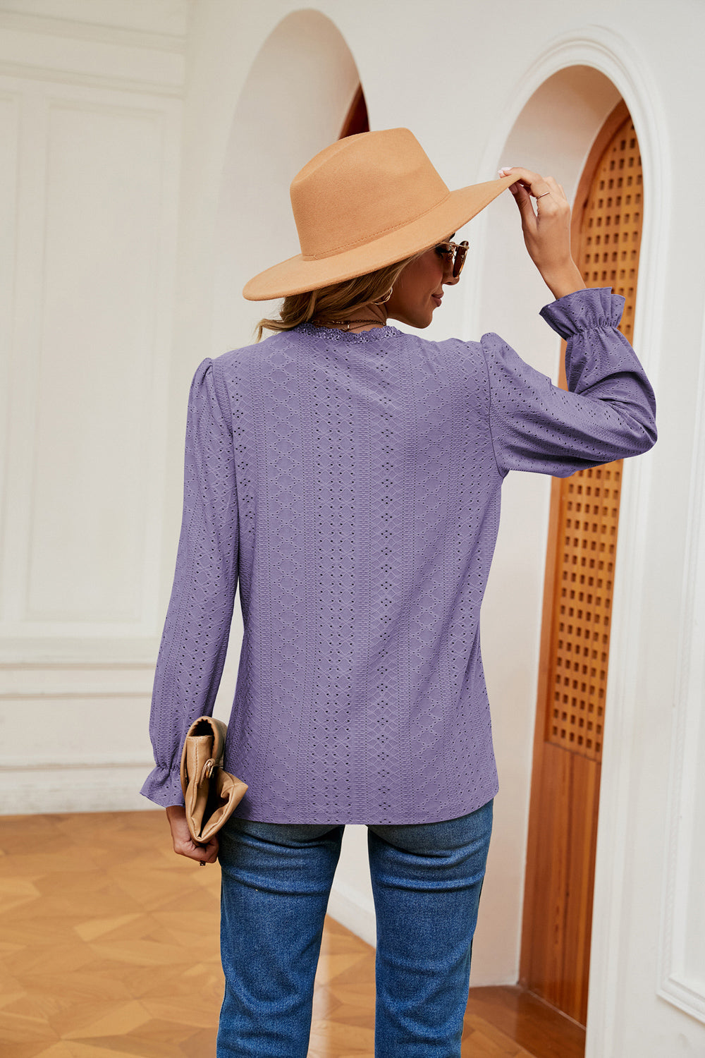 V-neck Flounce Sleeve Blouse (21)