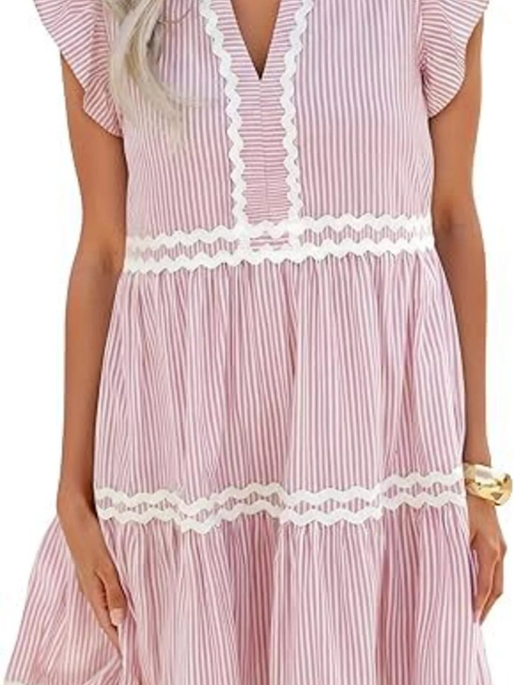 Striped Ruffle Sleeve Tiered Dress (12)