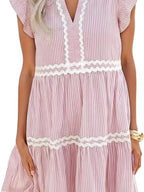 Striped Ruffle Sleeve Tiered Dress (12)